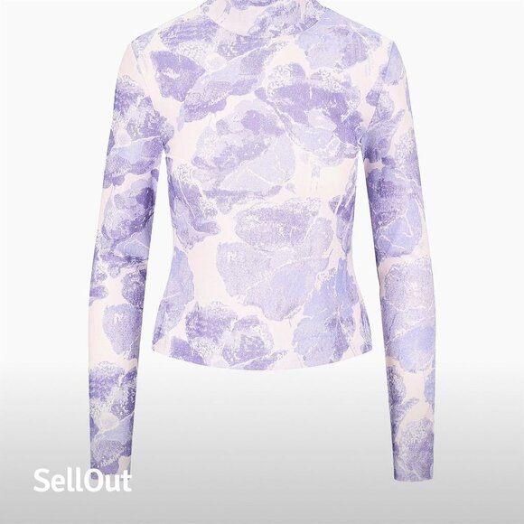 New w tag STAUD Floral Turtleneck Top Purple sz S Summer floral sheer designe - Picture 1 of 9